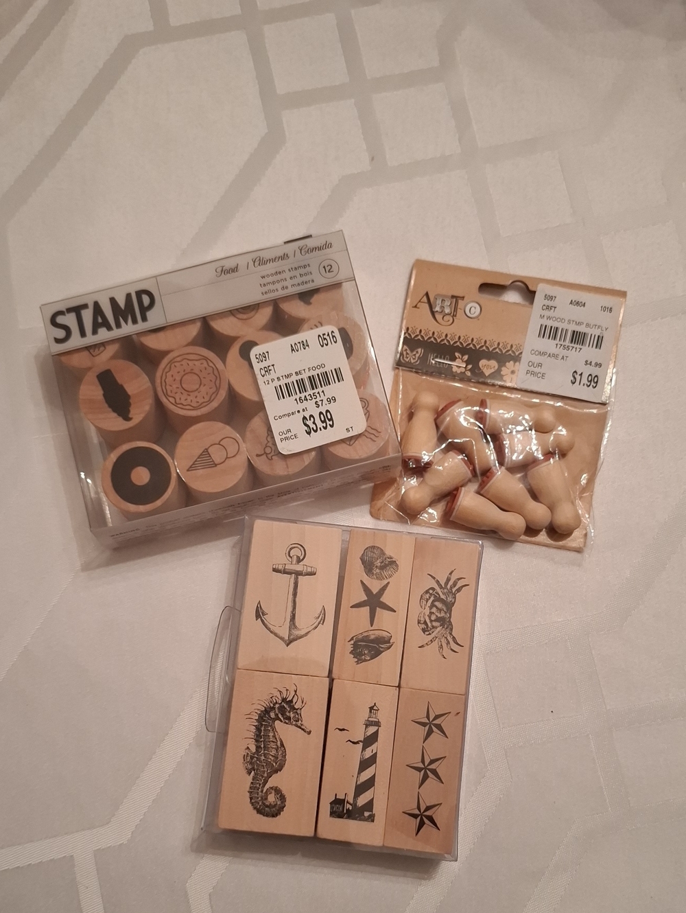 Natural Wood Nautical, Food, AND Mini Floral Craft Stamp Sets - Unbranded